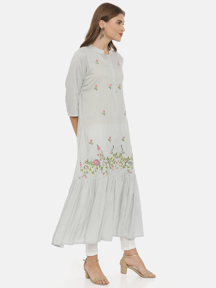 Neerus Grey rayon solid tunic dress - detail view 1