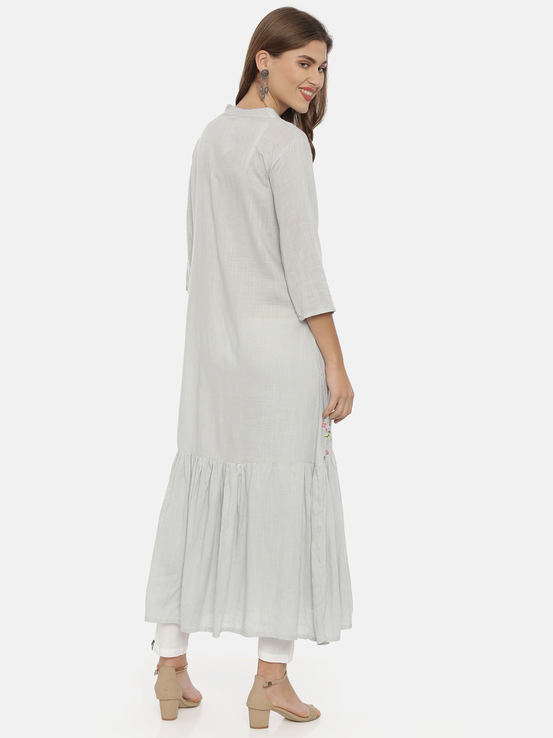 Neerus Grey rayon solid tunic dress - detail view 2