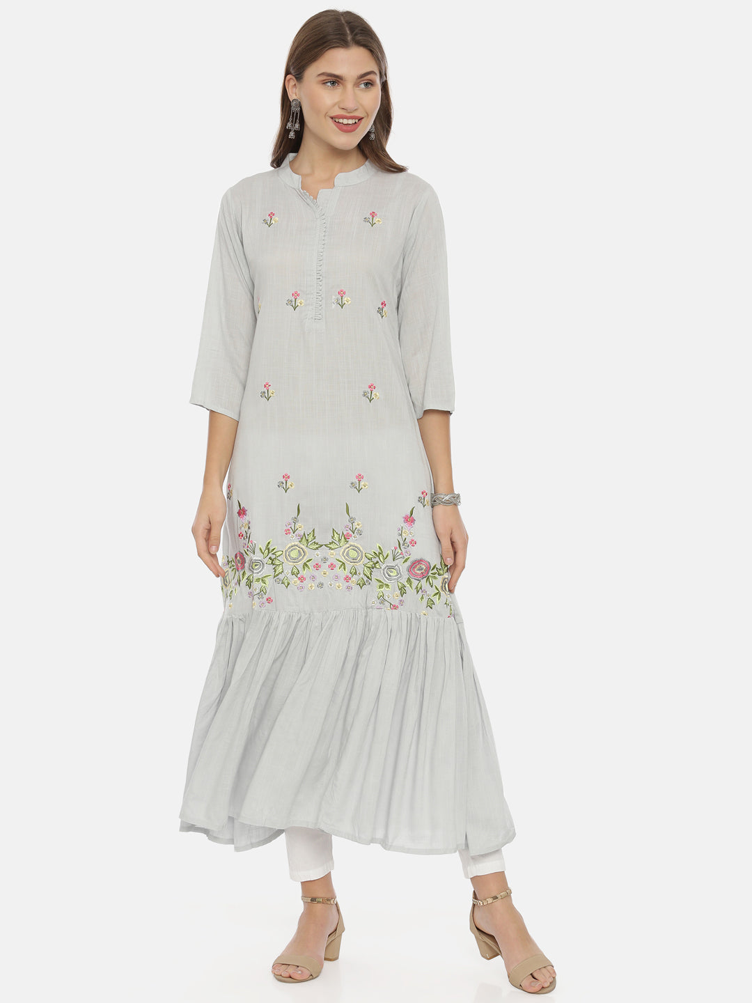 Neerus Grey rayon solid tunic dress - detail view 3