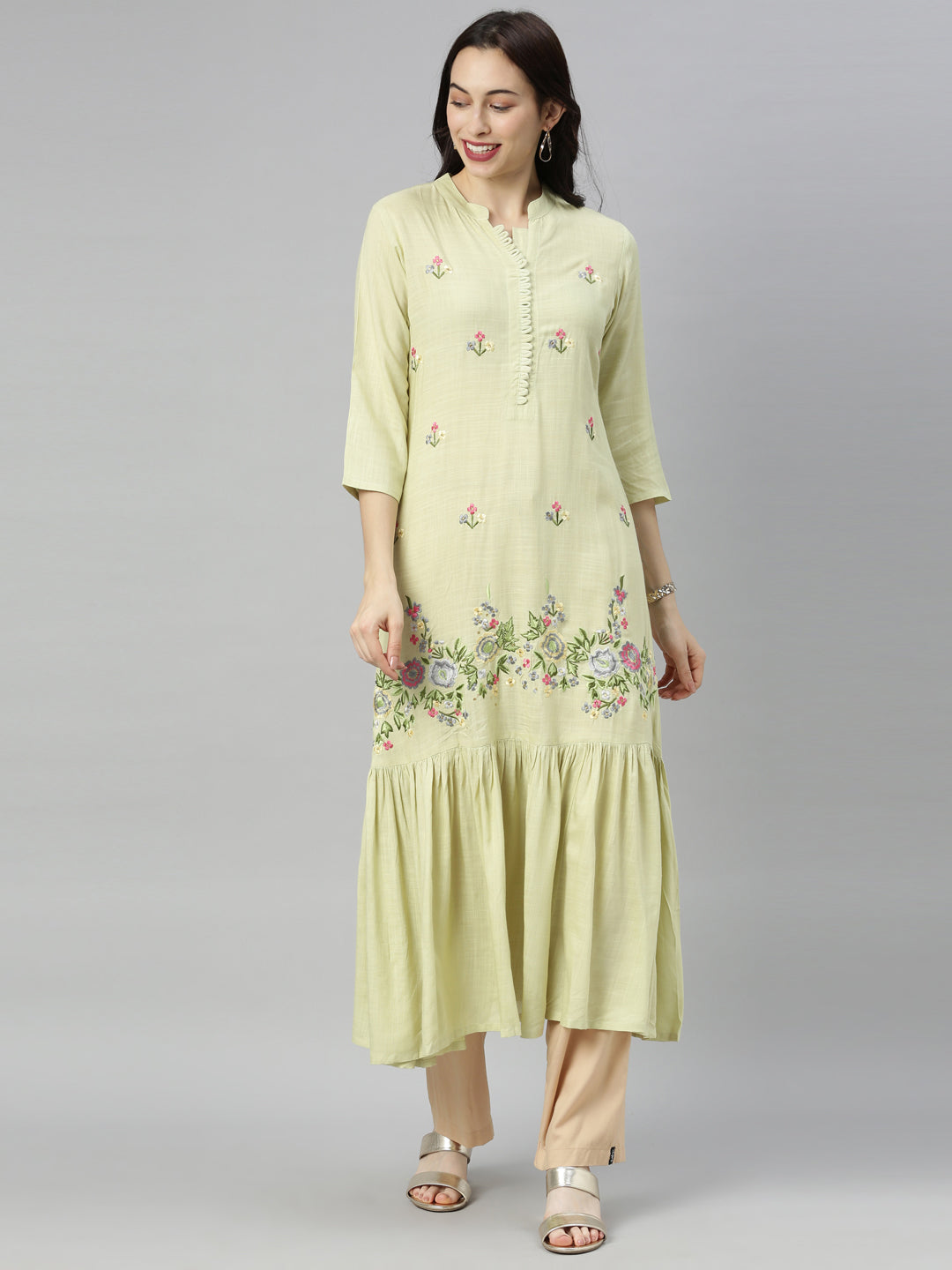 Neerus Pista Colour Slub Rayon Fabric Tunic "54"