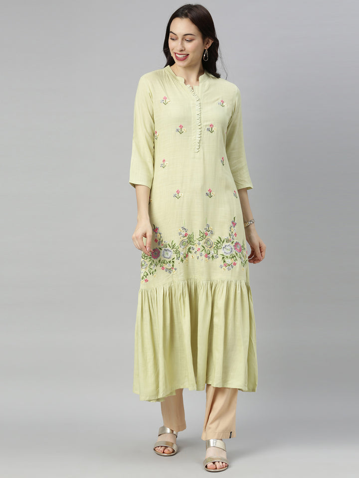 Neerus Pista Colour Slub Rayon Fabric Tunic "54"