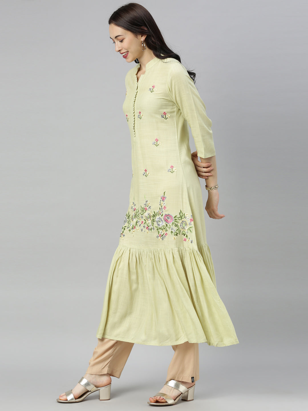 Neerus Pista Colour Slub Rayon Fabric Tunic "54"