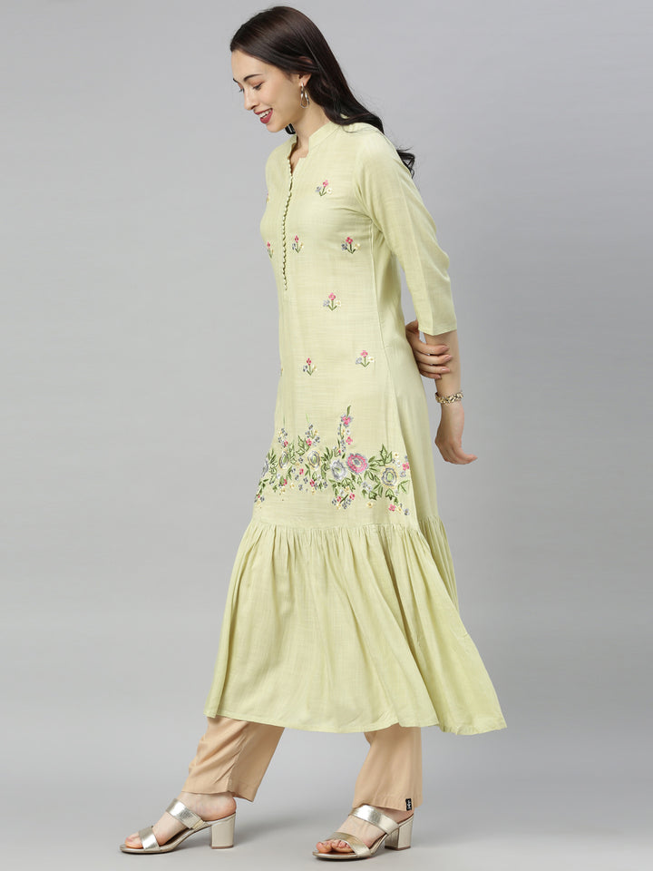 Neerus Pista Colour Slub Rayon Fabric Tunic "54"