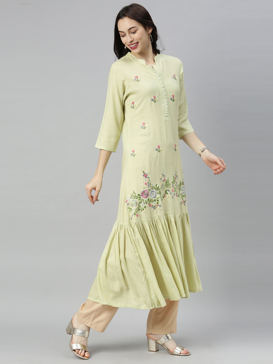 Neerus Pista Colour Slub Rayon Fabric Tunic "54"