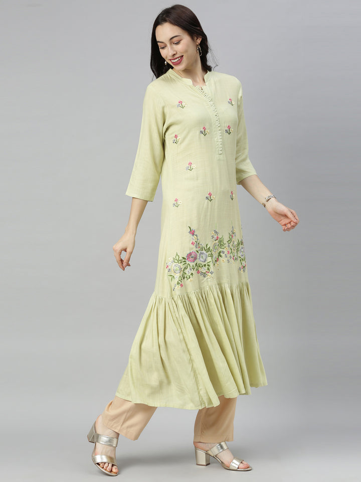 Neerus Pista Colour Slub Rayon Fabric Tunic "54"