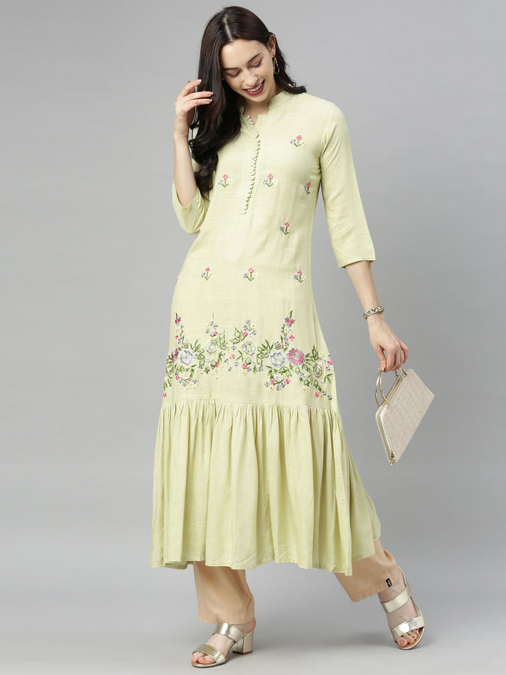 Neerus Pista Colour Slub Rayon Fabric Tunic "54"