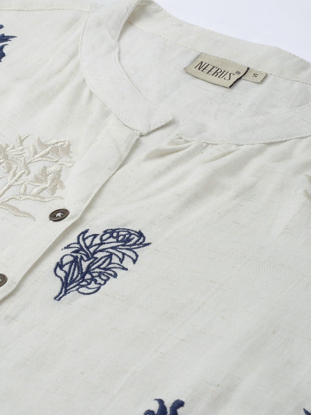 Neerus White cotton printed straight kurta - back view