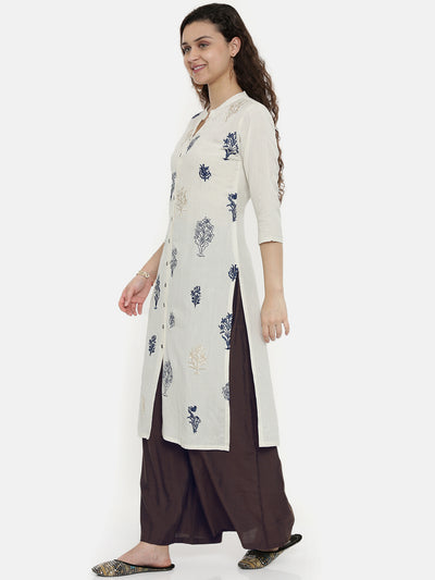 Neeru's White Printed Straight Kurta