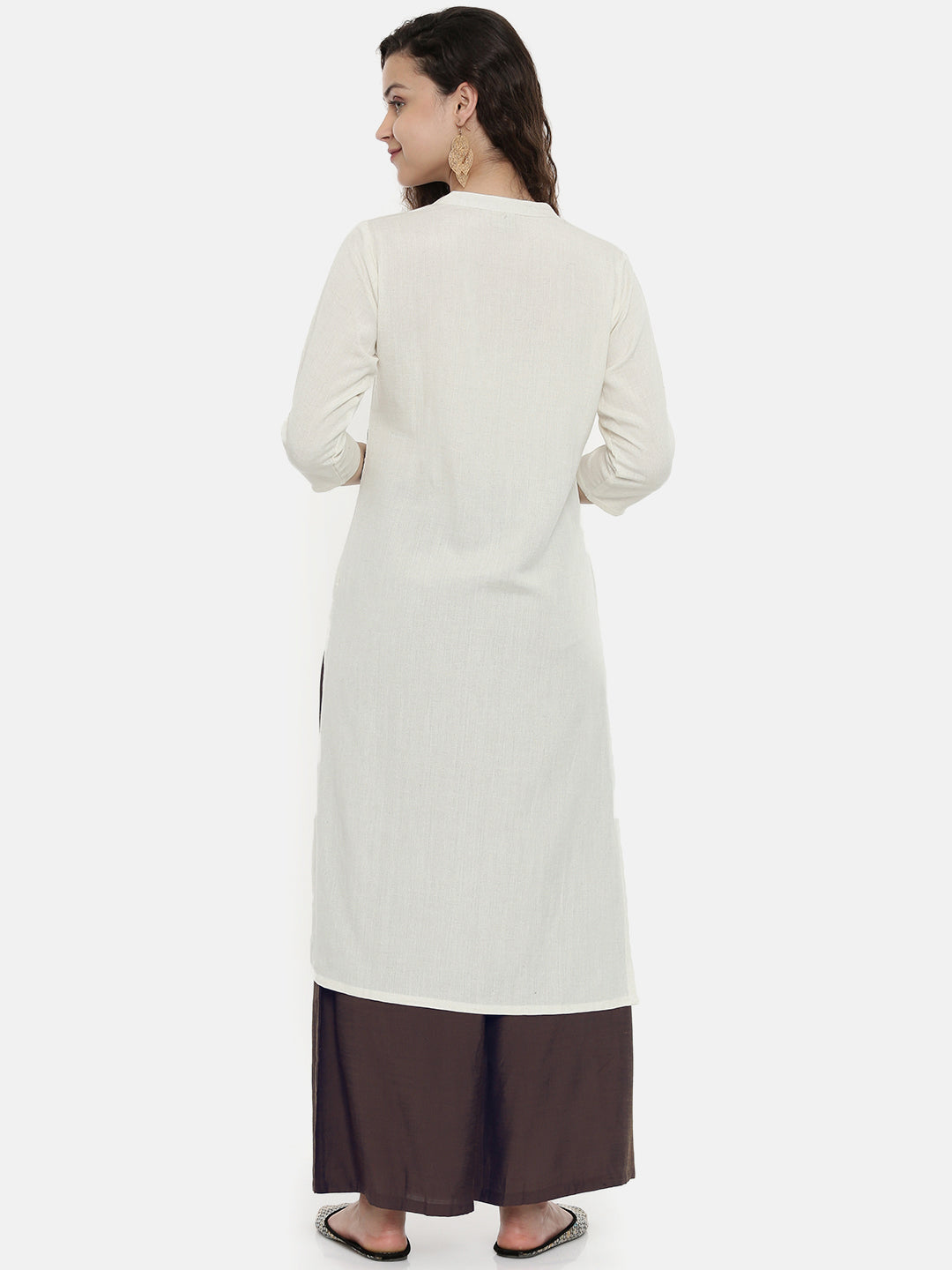 Neerus White cotton printed straight kurta - detail view 1