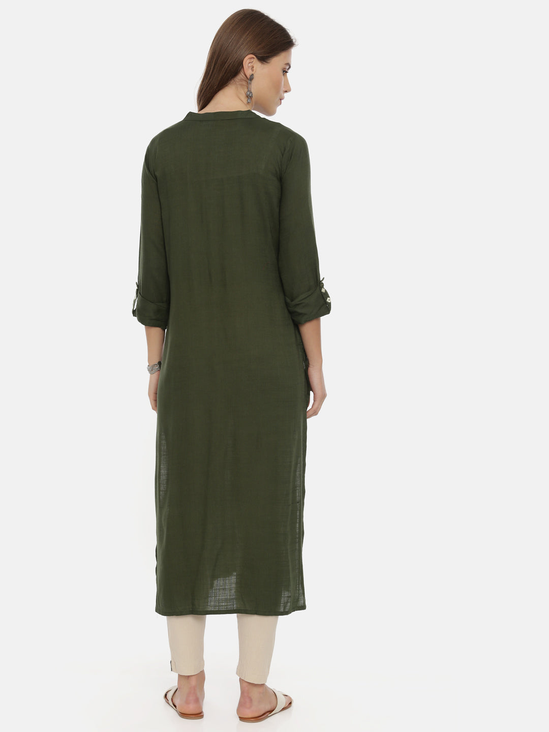 Neerus Green Rayon Embroidered Straight Kurta - detail view 2