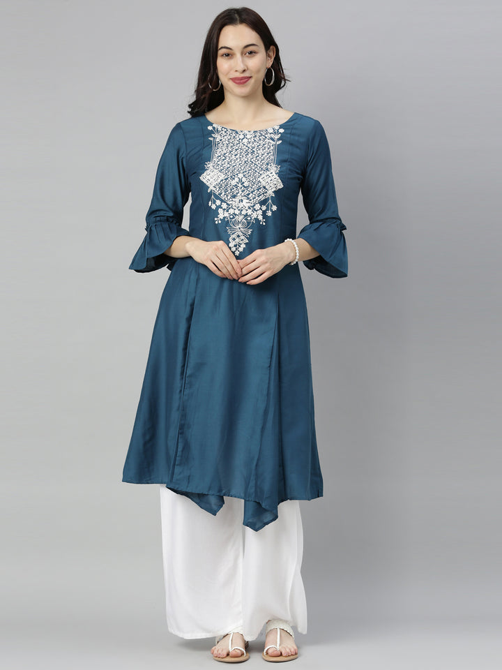 Neerus Blue Zari A Line Kurta