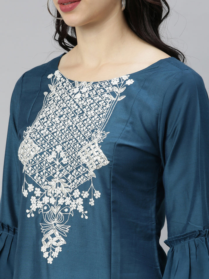 Neerus Blue Zari A Line Kurta