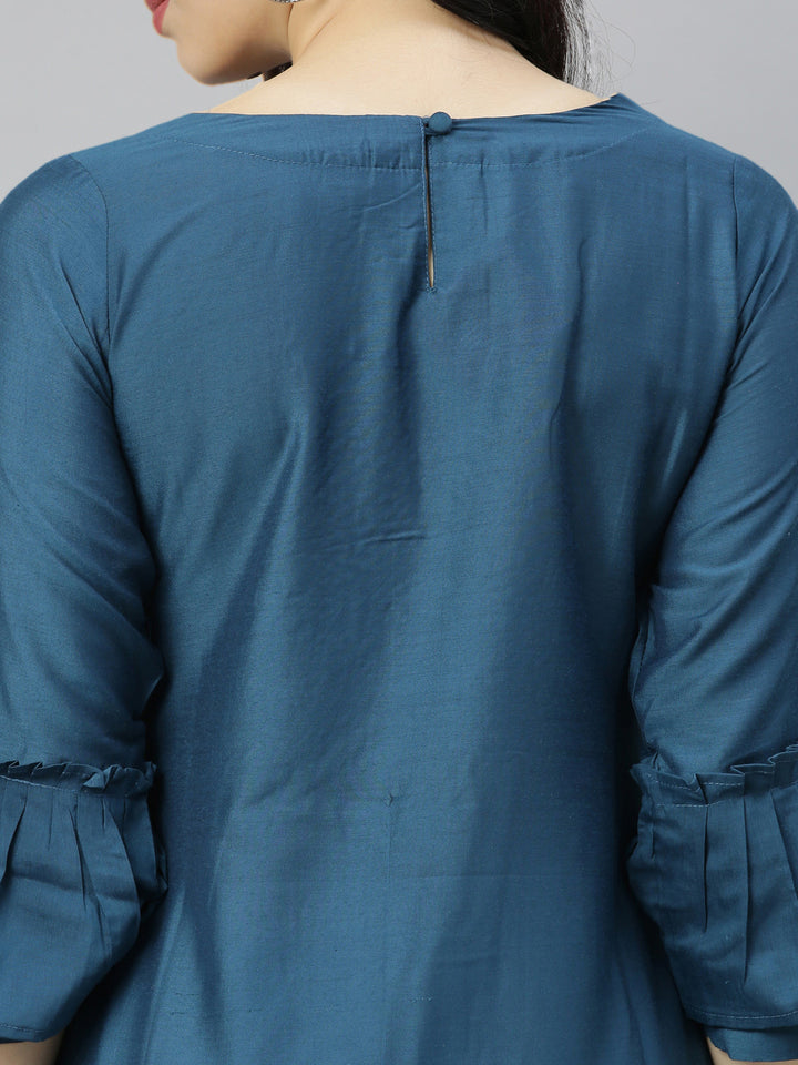 Neerus Blue Zari A Line Kurta