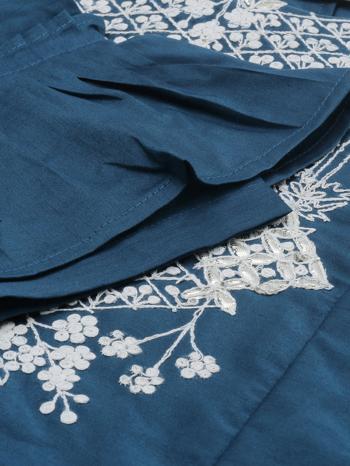 Neerus Blue Zari A Line Kurta