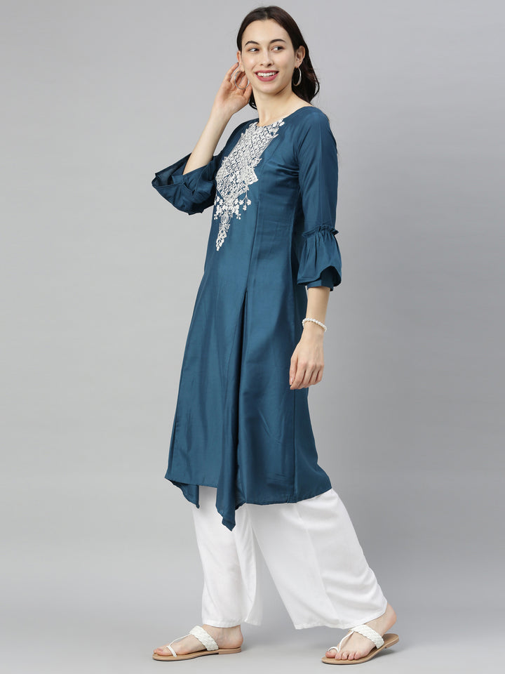 Neerus Blue Zari A Line Kurta