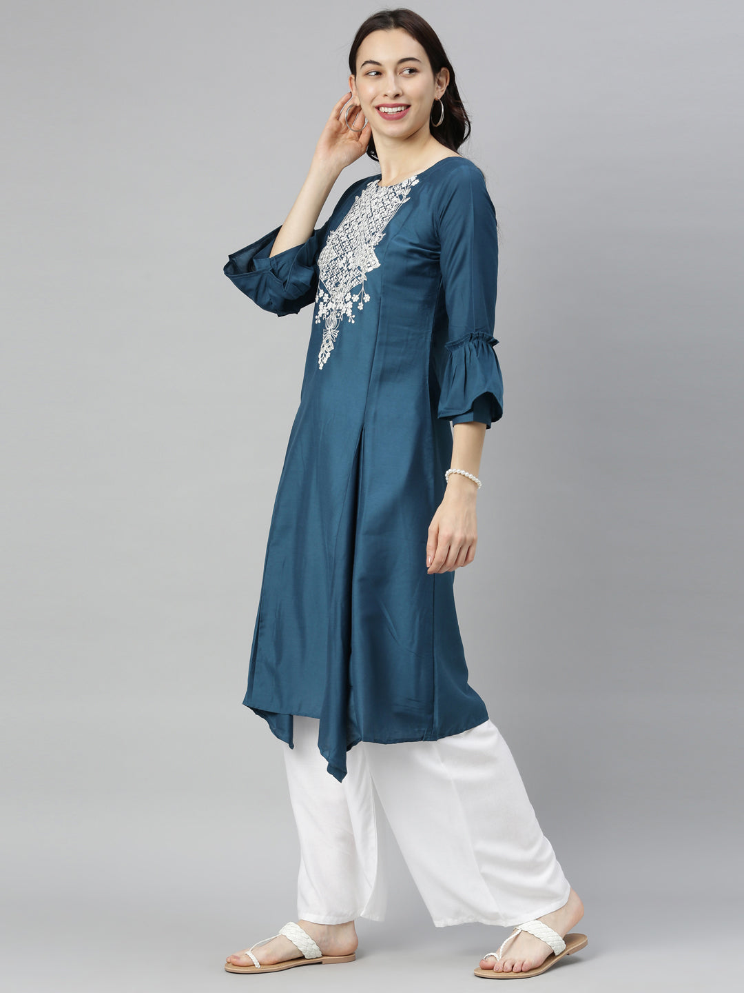 Neeru's Blue Zari A Line Kurta