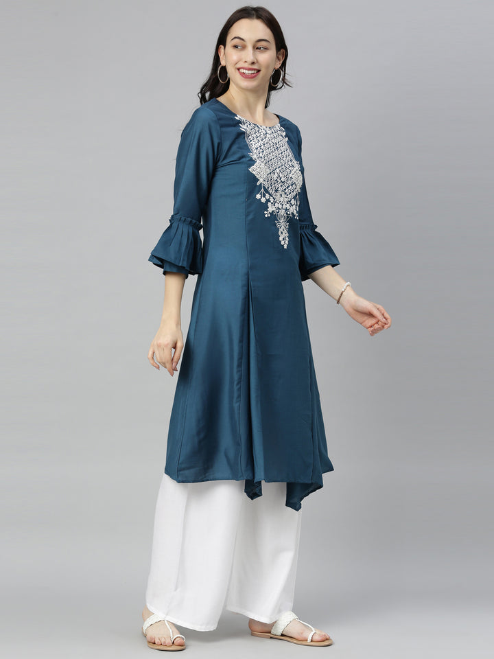 Neerus Blue Zari A Line Kurta