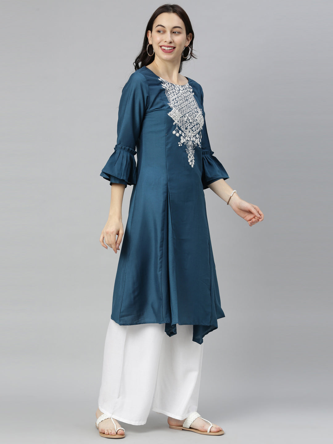 Neeru's Blue Zari A Line Kurta