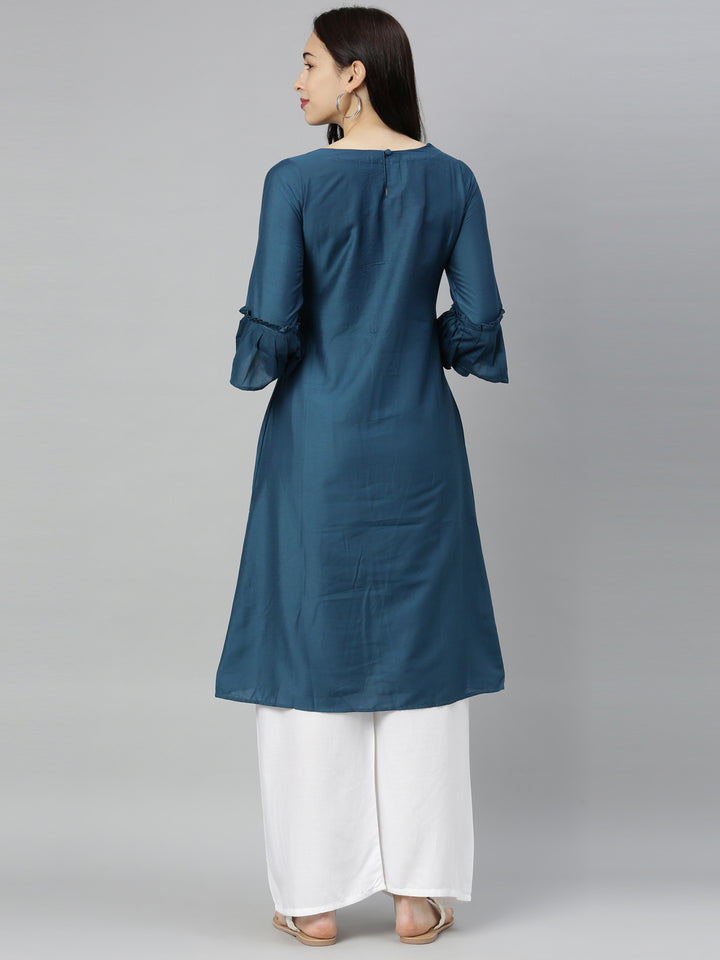 Neerus Blue Zari A Line Kurta