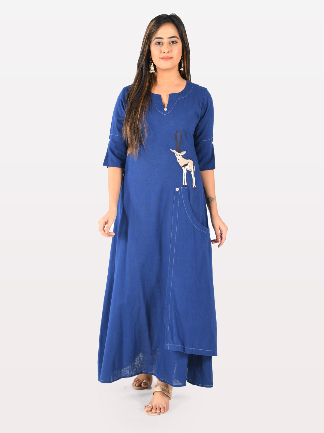 Neeru's Women Navy Blue Color Slub Cotton Fabric Tunic "54"
