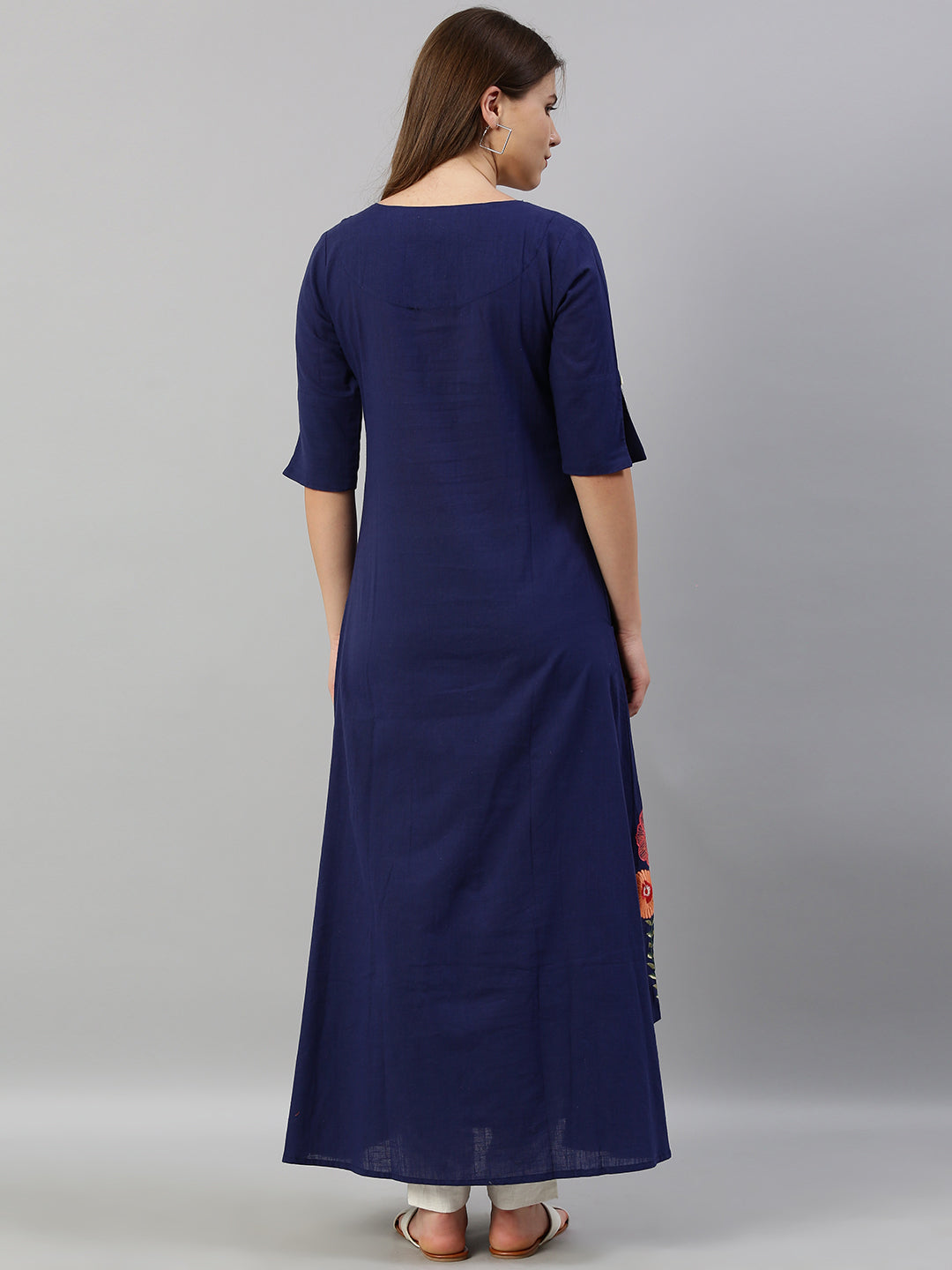 Neerus Blue Embroidered Straight Kurta