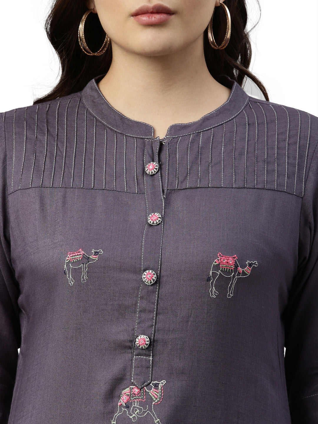 Neerus Grey rayon straight kurta - back view