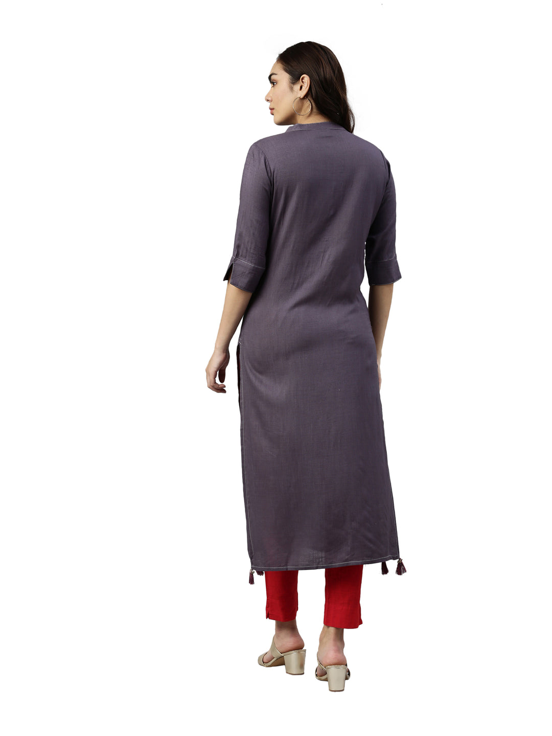 Neerus Grey rayon straight kurta - detail view 2