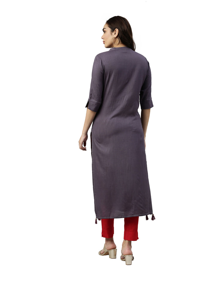 Neerus Grey rayon straight kurta - detail view 2