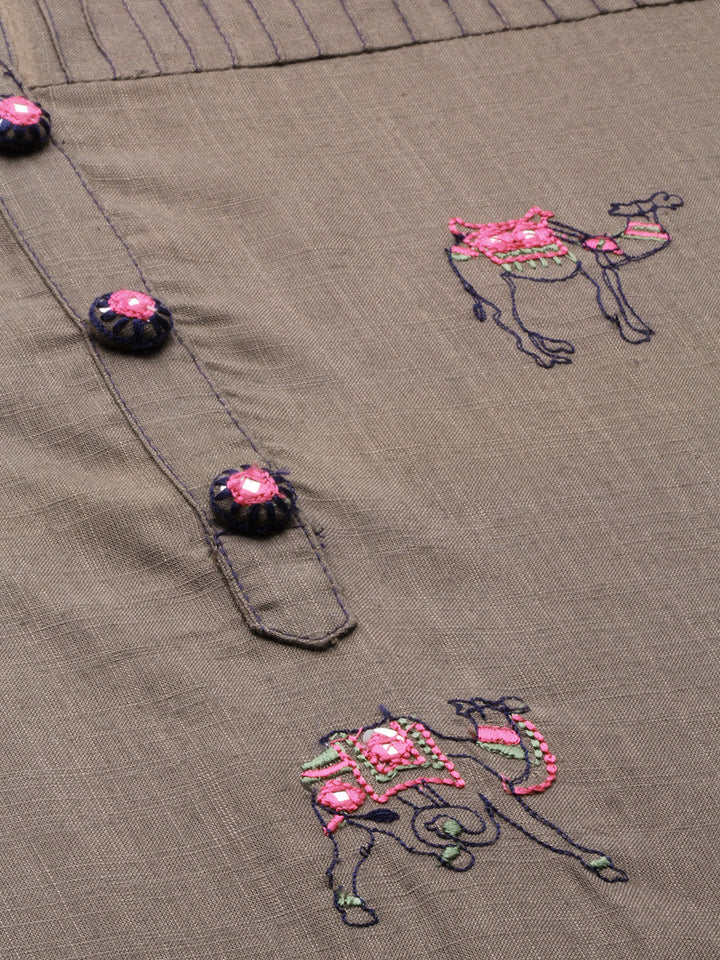Neerus Grey rayon embroidered straight kurta - back view