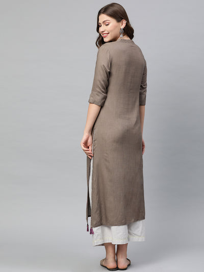 Neeru's Women Grey Quirky Embroidered Straight Kurta
