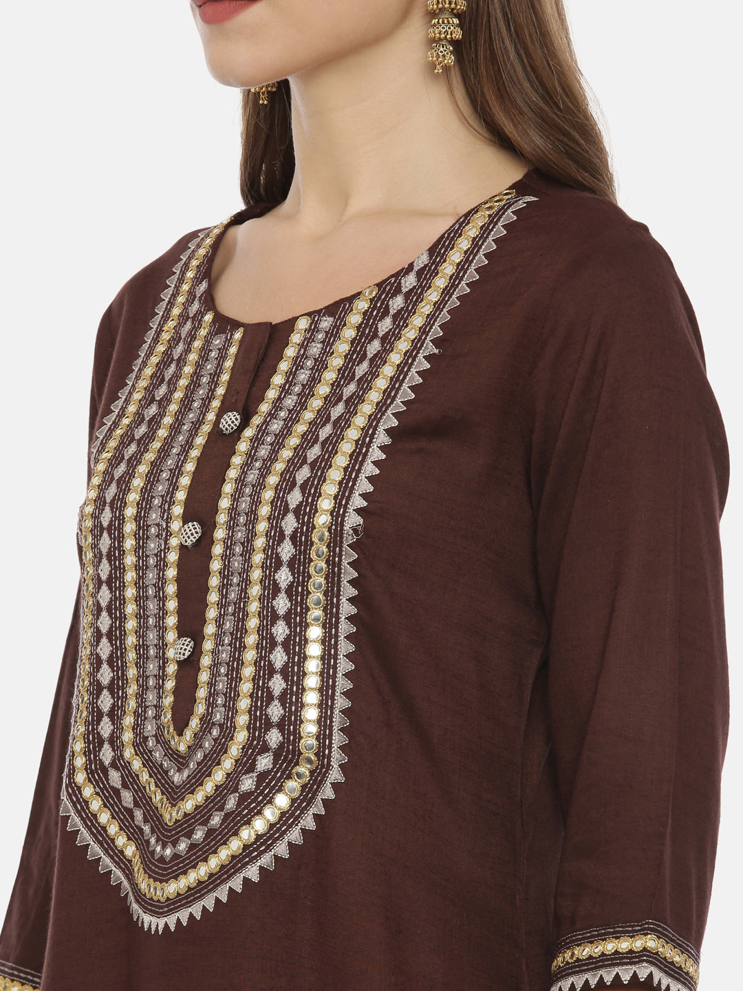 Neerus Brown Embroidered Straight Kurta