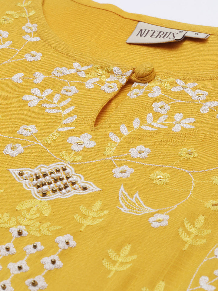 Neerus Yellow Embroidered Straight Kurta