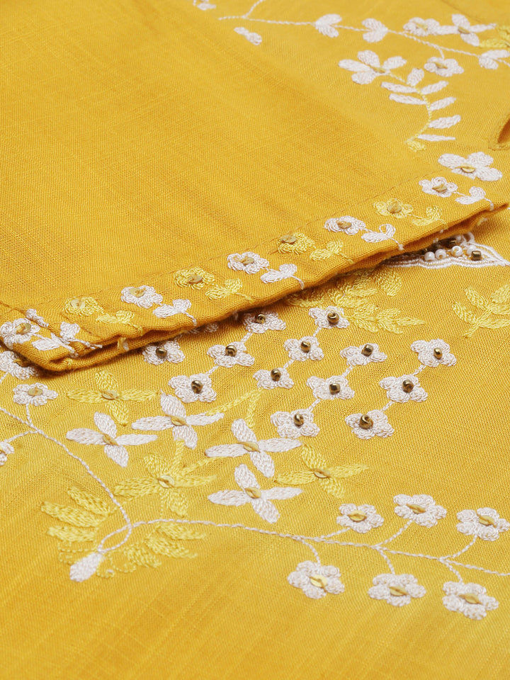 Neerus Yellow Embroidered Straight Kurta