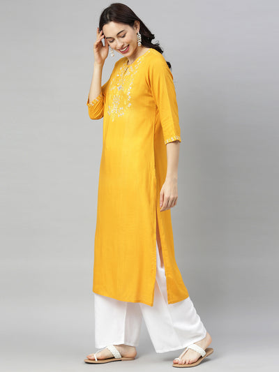 Neeru's Yellow Embroidered Straight Kurta