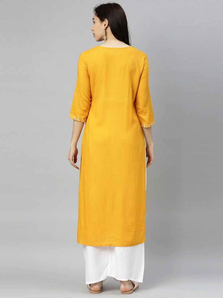 Neerus Yellow Embroidered Straight Kurta