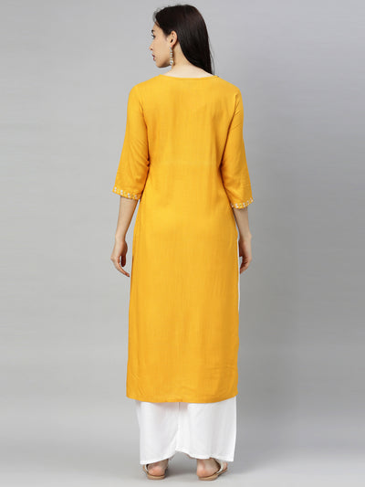 Neeru's Yellow Embroidered Straight Kurta