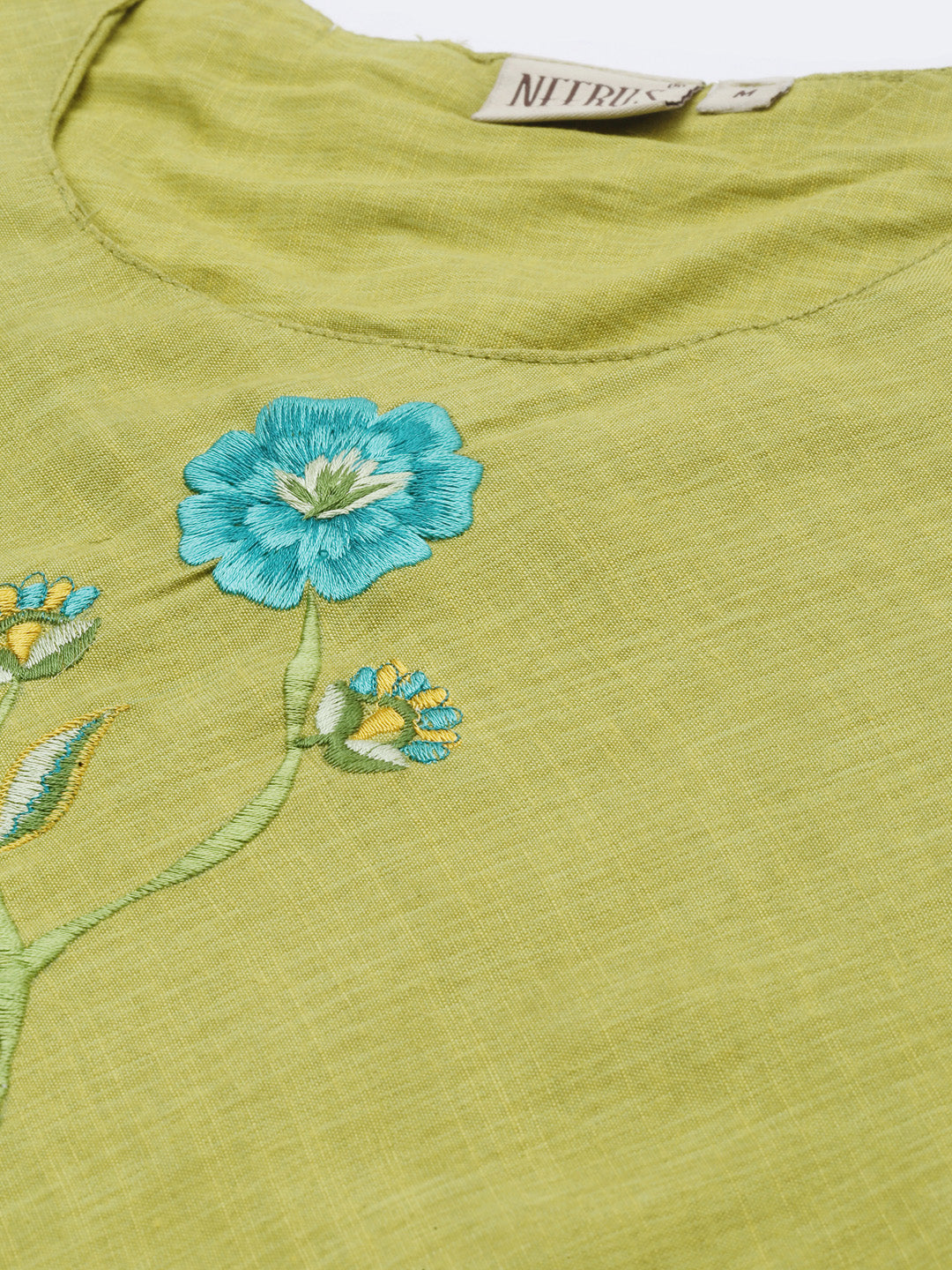 Neerus Green rayon solid kurti - back view