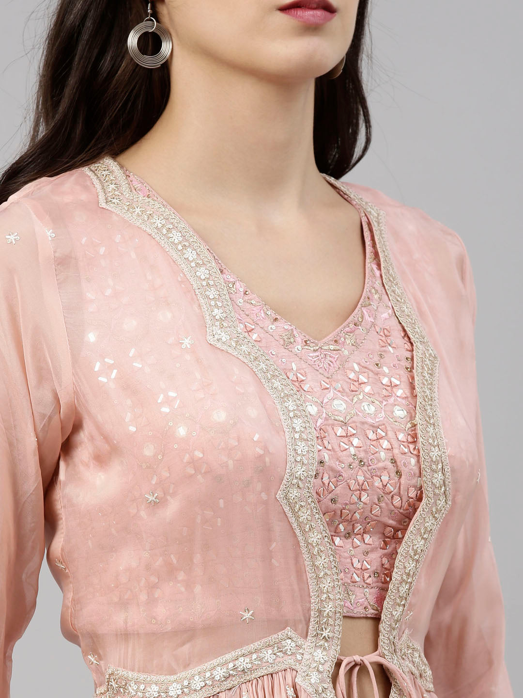 Neerus Pink organza embellished suit set - side view