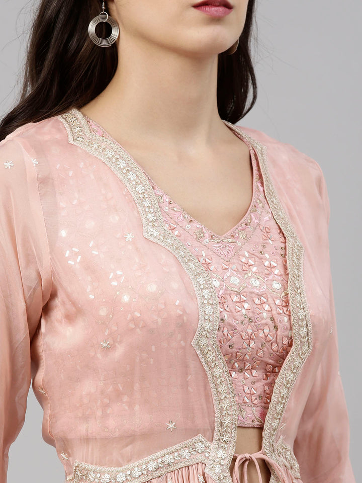 Neerus Pink organza embellished suit set - side view