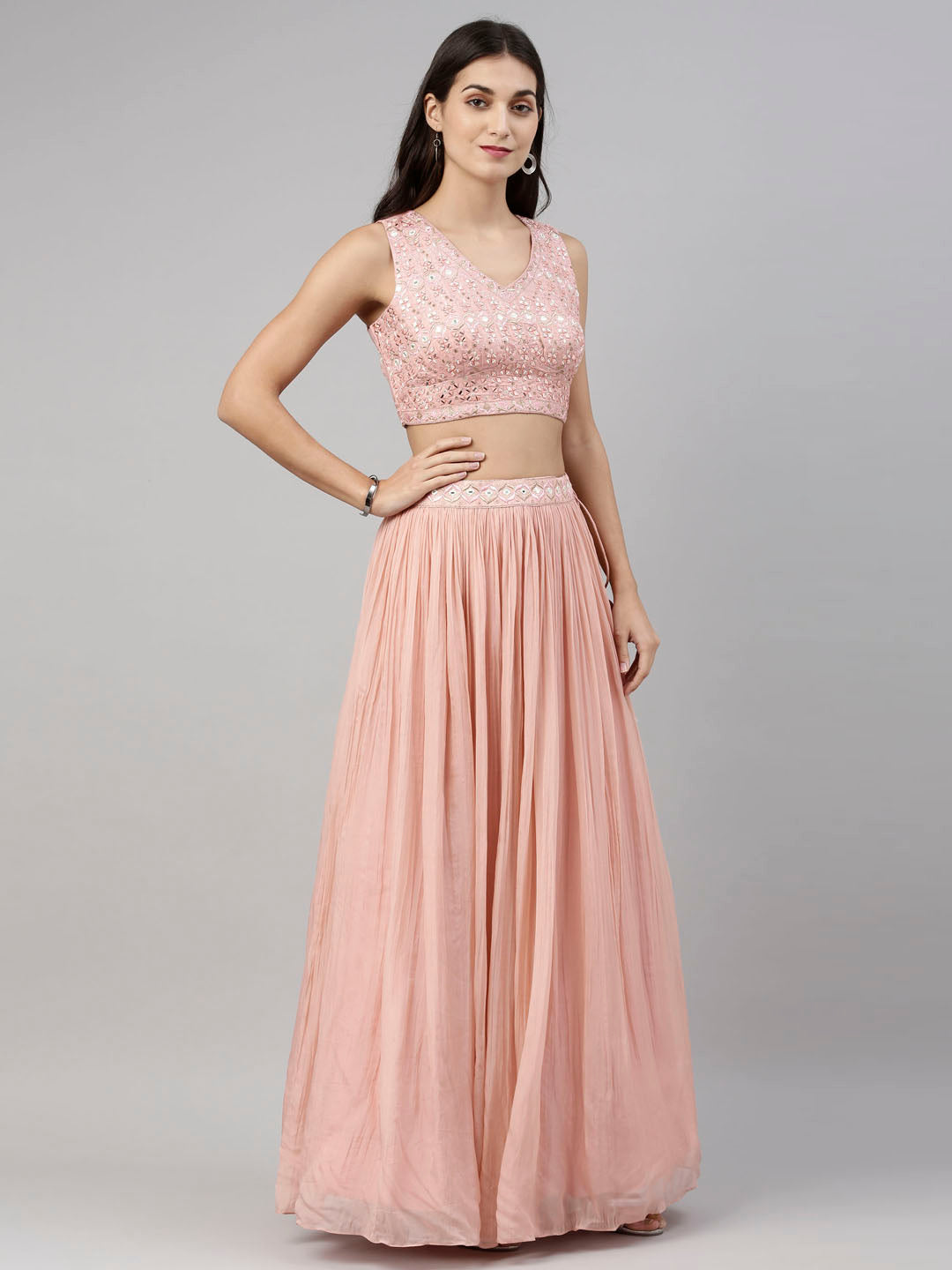 Neeru'S Onion Color, Organza Fabric Suit-Fusion