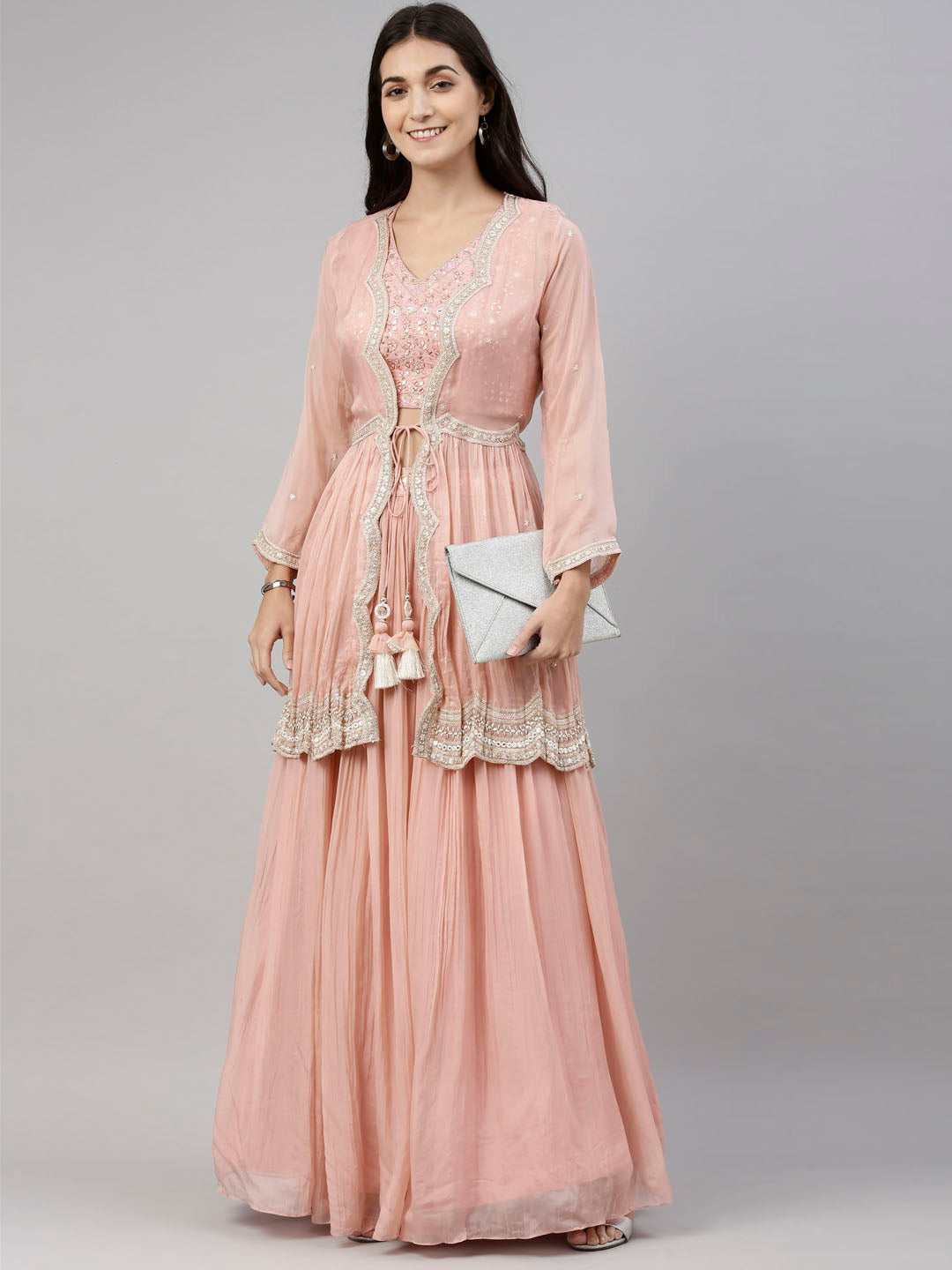 Neeru'S Onion Color, Organza Fabric Suit-Fusion