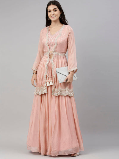 Neeru'S Onion Color, Organza Fabric Suit-Fusion