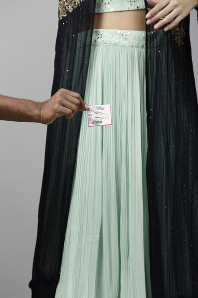 Neeru'S Sea Green Color, Georgette Fabric Suit-Fusion