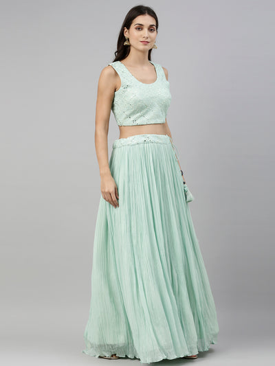Neeru'S Sea Green Color, Georgette Fabric Suit-Fusion