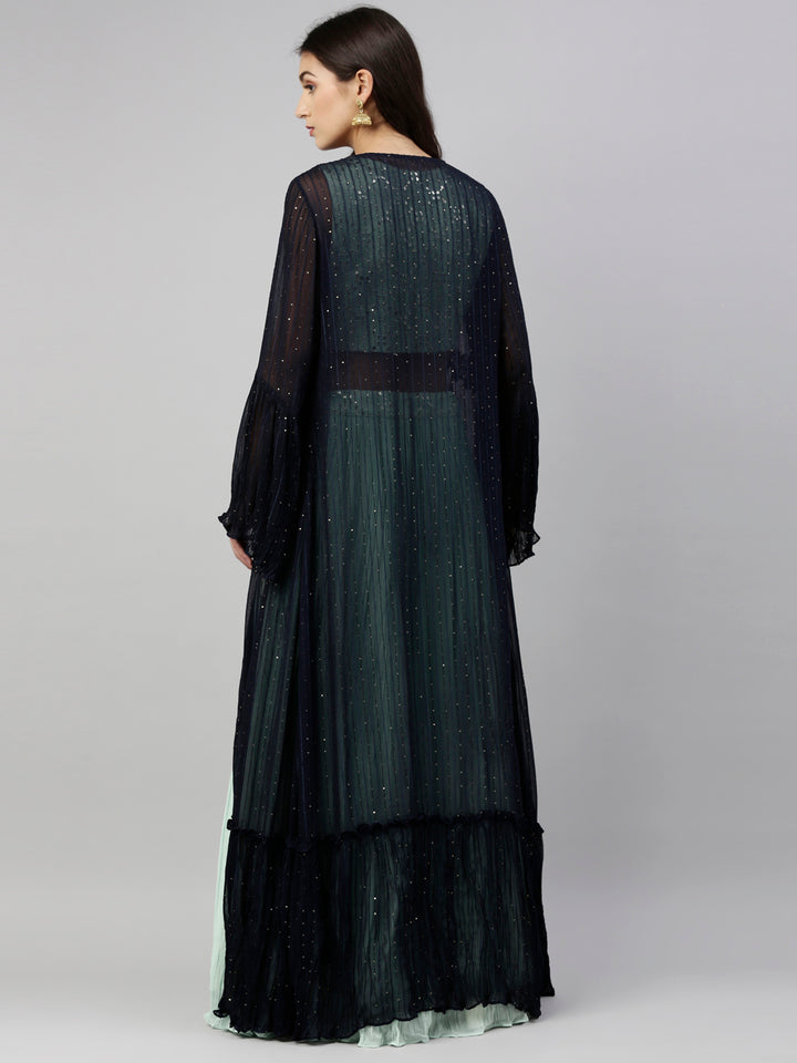 Neerus Green georgette straight co-ord suit set - detail view 4