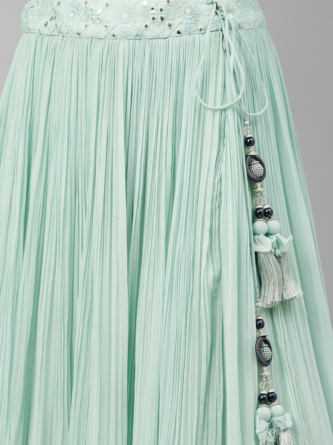 Neerus Green georgette straight co-ord suit set - detail view 6