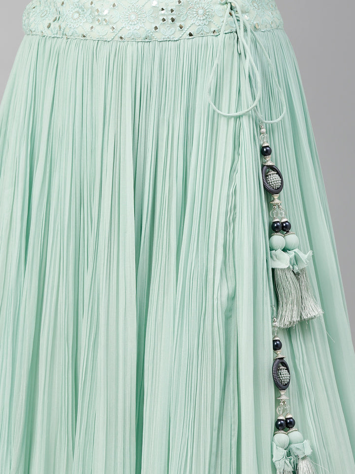 Neerus Green georgette straight co-ord suit set - detail view 6