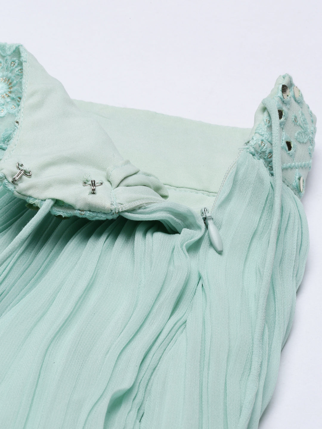 Neerus Green georgette straight co-ord suit set - detail view 7
