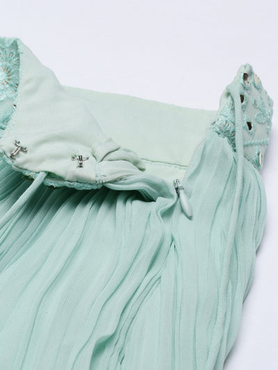 Neeru'S Sea Green Color, Georgette Fabric Suit-Fusion