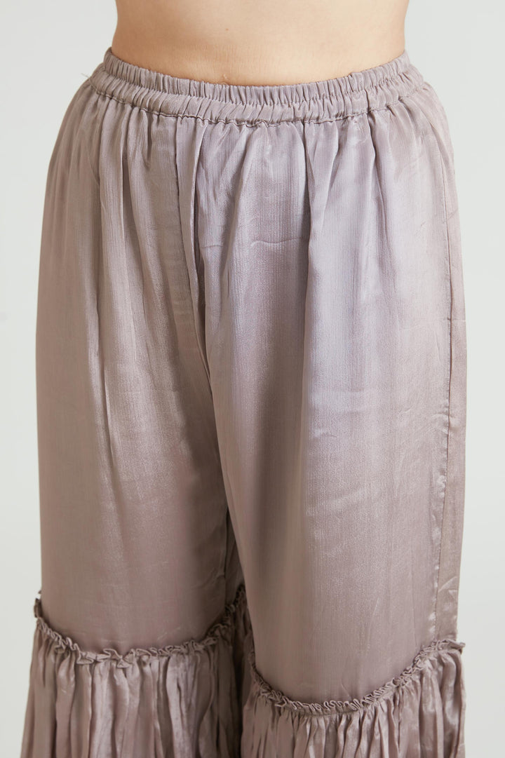 Neerus Pink crepe embroidered gharara suit set - detail view 3